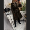 Elegancki płaszcz damski w kolorze mlecznej czekolady w jodełkę